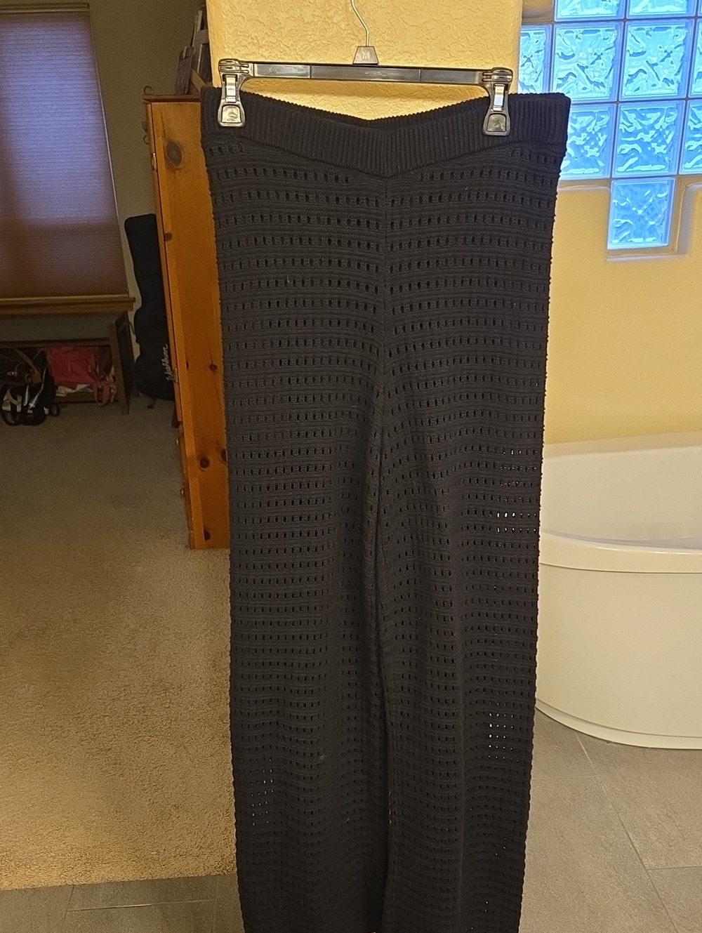CAbi Black Crochet Wide-Leg Pants